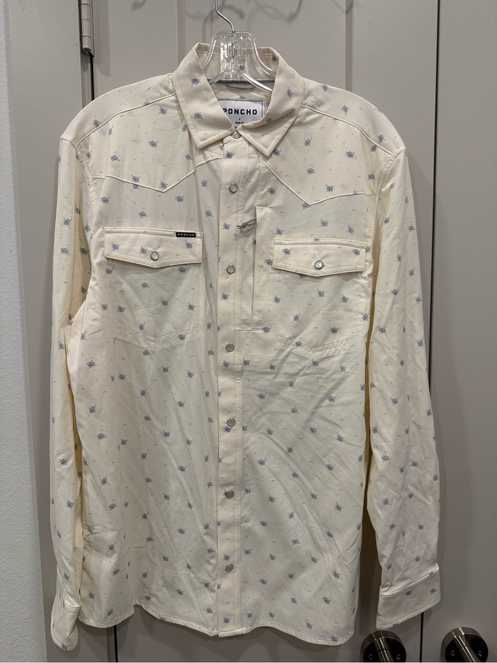 Poncho Cream/Yellow Western Button-Down Shirt with Blue Print